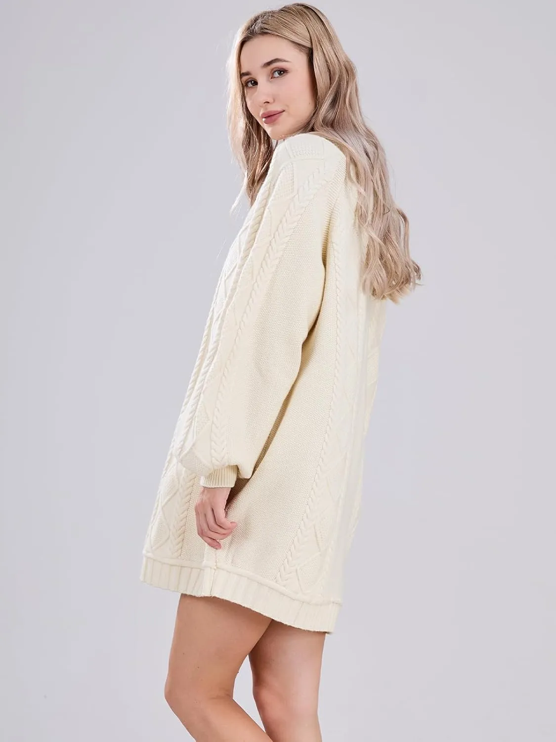 Womens Long Sleeve Pullover Oversized Cable Knit Chunky Mini Sweater Dress Fall Winter Trendy Outfits