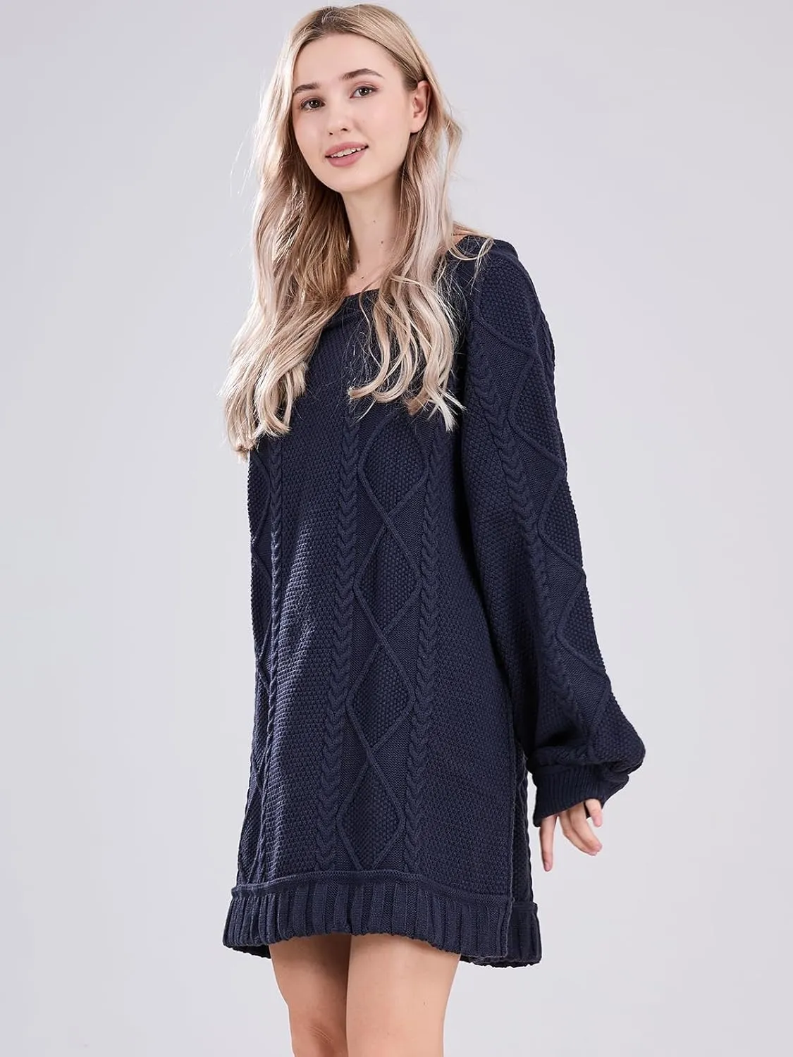 Womens Long Sleeve Pullover Oversized Cable Knit Chunky Mini Sweater Dress Fall Winter Trendy Outfits