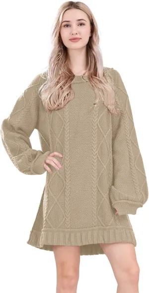 Womens Long Sleeve Pullover Oversized Cable Knit Chunky Mini Sweater Dress Fall Winter Trendy Outfits