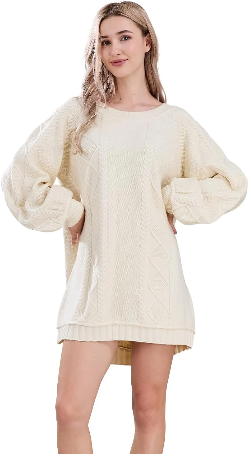 Womens Long Sleeve Pullover Oversized Cable Knit Chunky Mini Sweater Dress Fall Winter Trendy Outfits