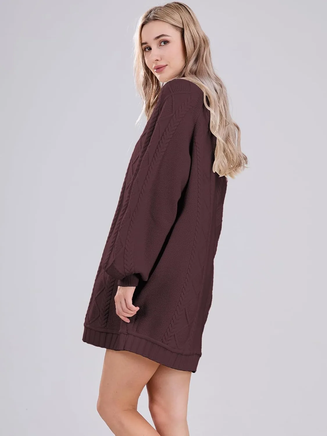 Womens Long Sleeve Pullover Oversized Cable Knit Chunky Mini Sweater Dress Fall Winter Trendy Outfits