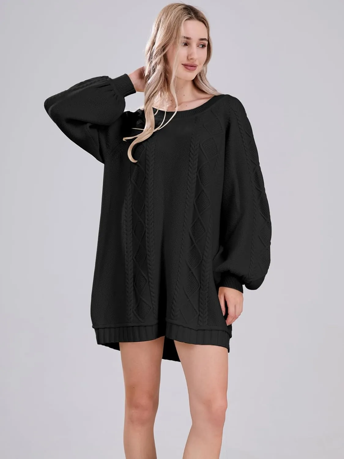 Womens Long Sleeve Pullover Oversized Cable Knit Chunky Mini Sweater Dress Fall Winter Trendy Outfits