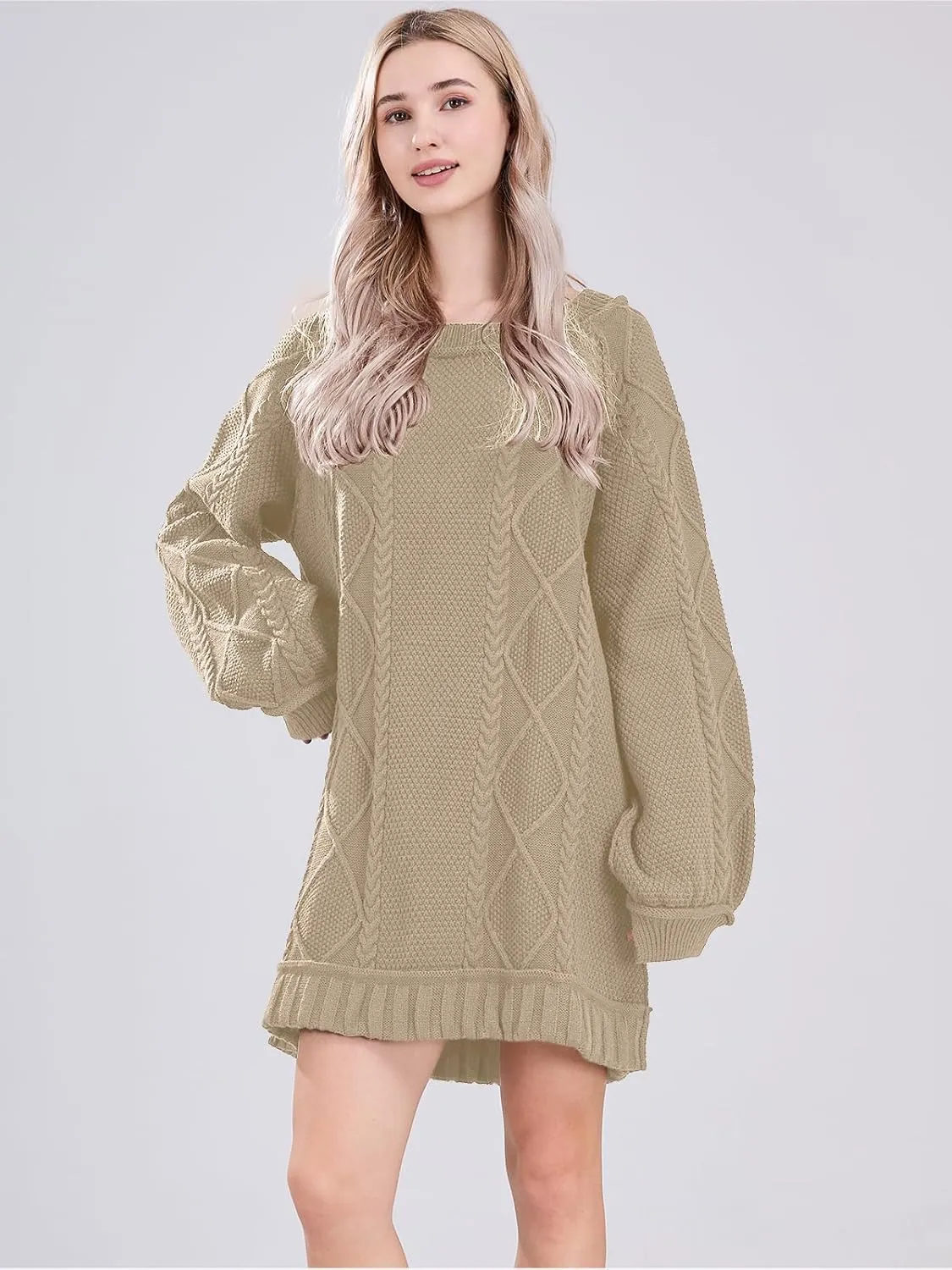 Womens Long Sleeve Pullover Oversized Cable Knit Chunky Mini Sweater Dress Fall Winter Trendy Outfits