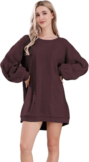 Womens Long Sleeve Pullover Oversized Cable Knit Chunky Mini Sweater Dress Fall Winter Trendy Outfits