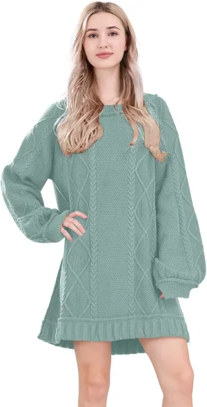 Womens Long Sleeve Pullover Oversized Cable Knit Chunky Mini Sweater Dress Fall Winter Trendy Outfits
