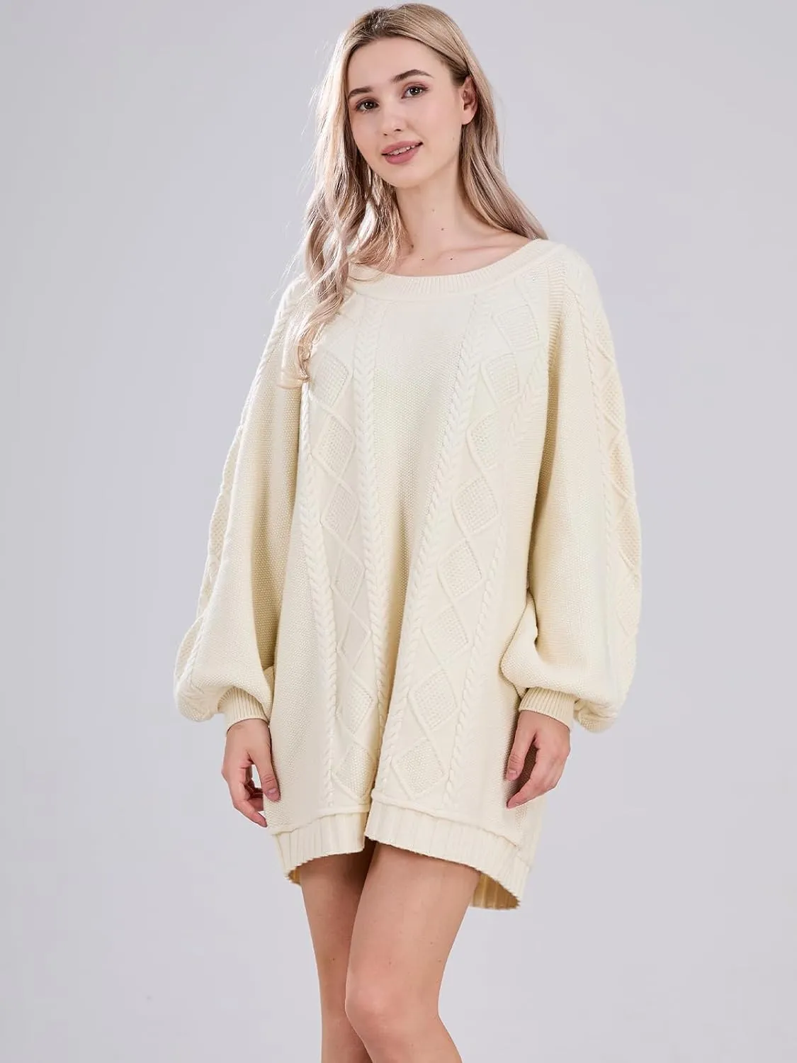 Womens Long Sleeve Pullover Oversized Cable Knit Chunky Mini Sweater Dress Fall Winter Trendy Outfits