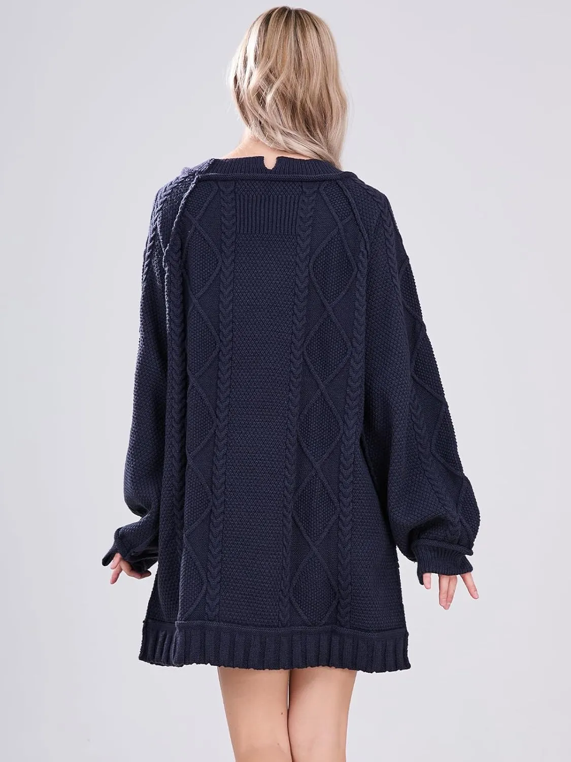 Womens Long Sleeve Pullover Oversized Cable Knit Chunky Mini Sweater Dress Fall Winter Trendy Outfits