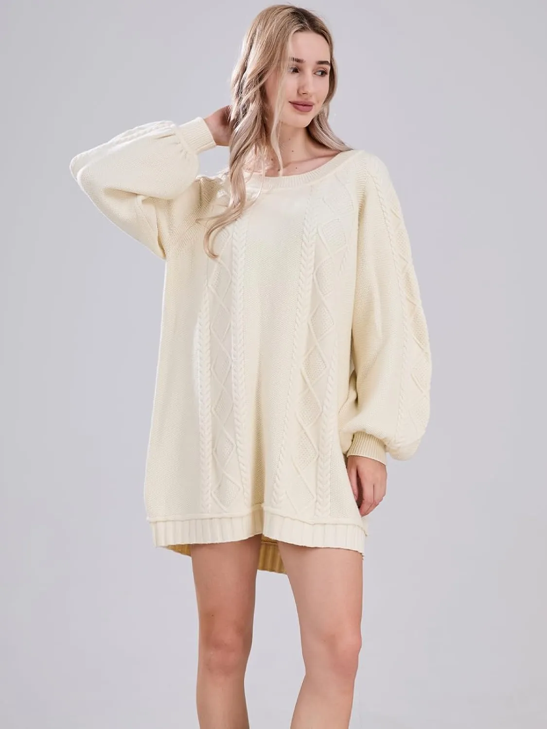 Womens Long Sleeve Pullover Oversized Cable Knit Chunky Mini Sweater Dress Fall Winter Trendy Outfits