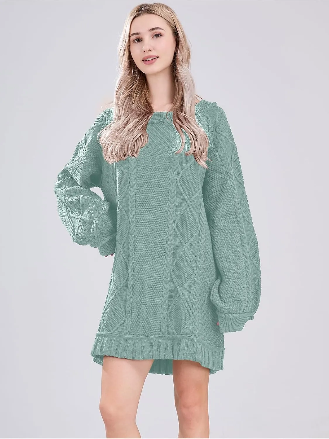 Womens Long Sleeve Pullover Oversized Cable Knit Chunky Mini Sweater Dress Fall Winter Trendy Outfits