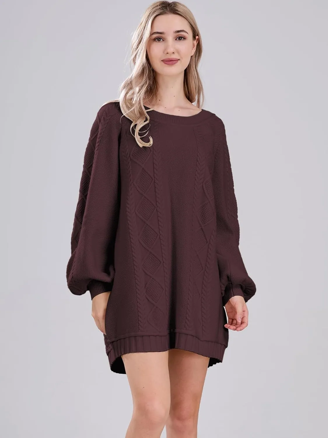Womens Long Sleeve Pullover Oversized Cable Knit Chunky Mini Sweater Dress Fall Winter Trendy Outfits