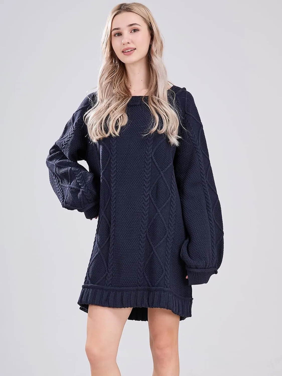 Womens Long Sleeve Pullover Oversized Cable Knit Chunky Mini Sweater Dress Fall Winter Trendy Outfits