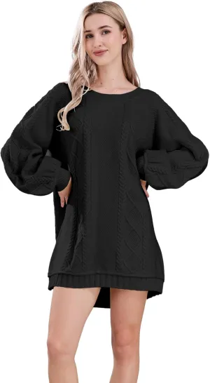 Womens Long Sleeve Pullover Oversized Cable Knit Chunky Mini Sweater Dress Fall Winter Trendy Outfits