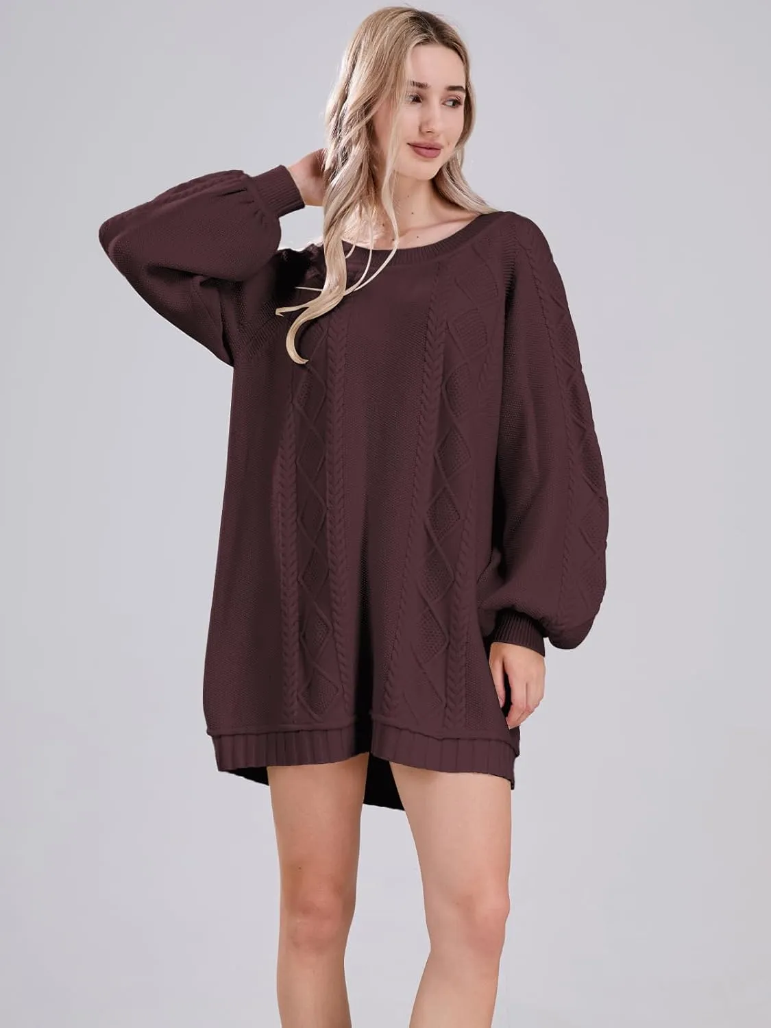 Womens Long Sleeve Pullover Oversized Cable Knit Chunky Mini Sweater Dress Fall Winter Trendy Outfits