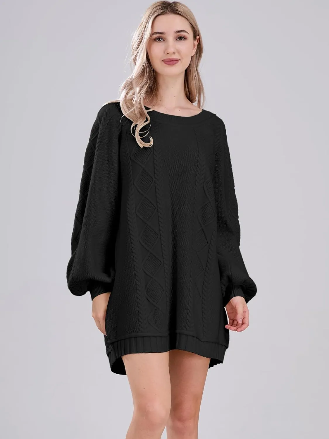 Womens Long Sleeve Pullover Oversized Cable Knit Chunky Mini Sweater Dress Fall Winter Trendy Outfits