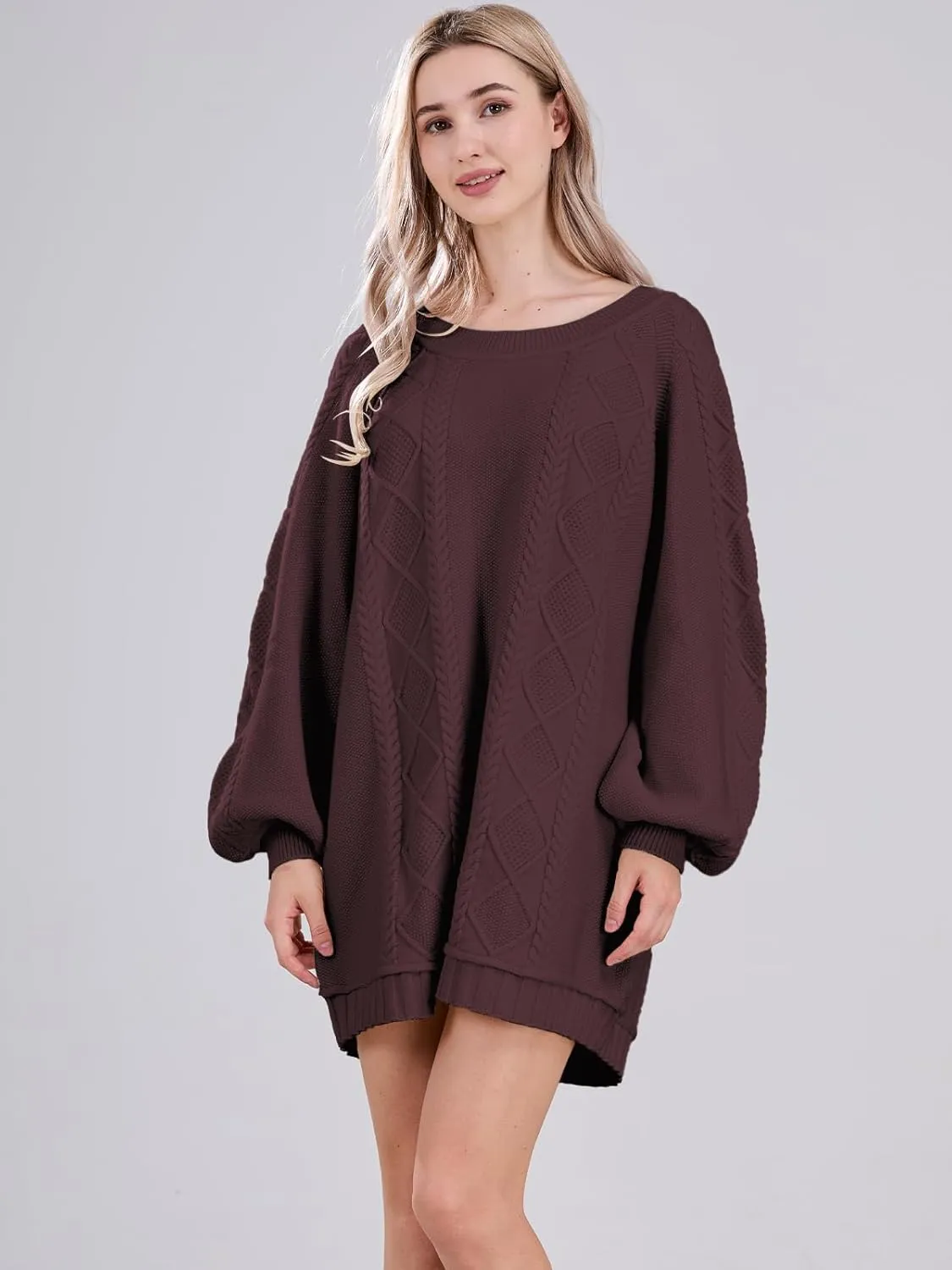 Womens Long Sleeve Pullover Oversized Cable Knit Chunky Mini Sweater Dress Fall Winter Trendy Outfits