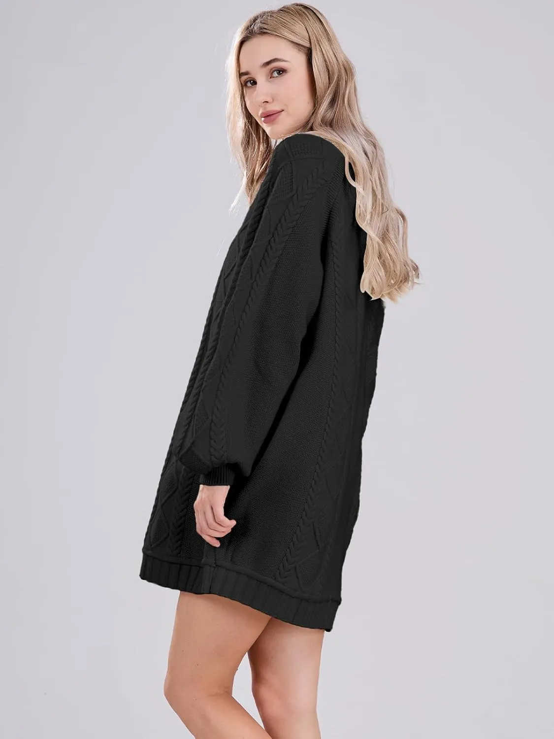 Womens Long Sleeve Pullover Oversized Cable Knit Chunky Mini Sweater Dress Fall Winter Trendy Outfits