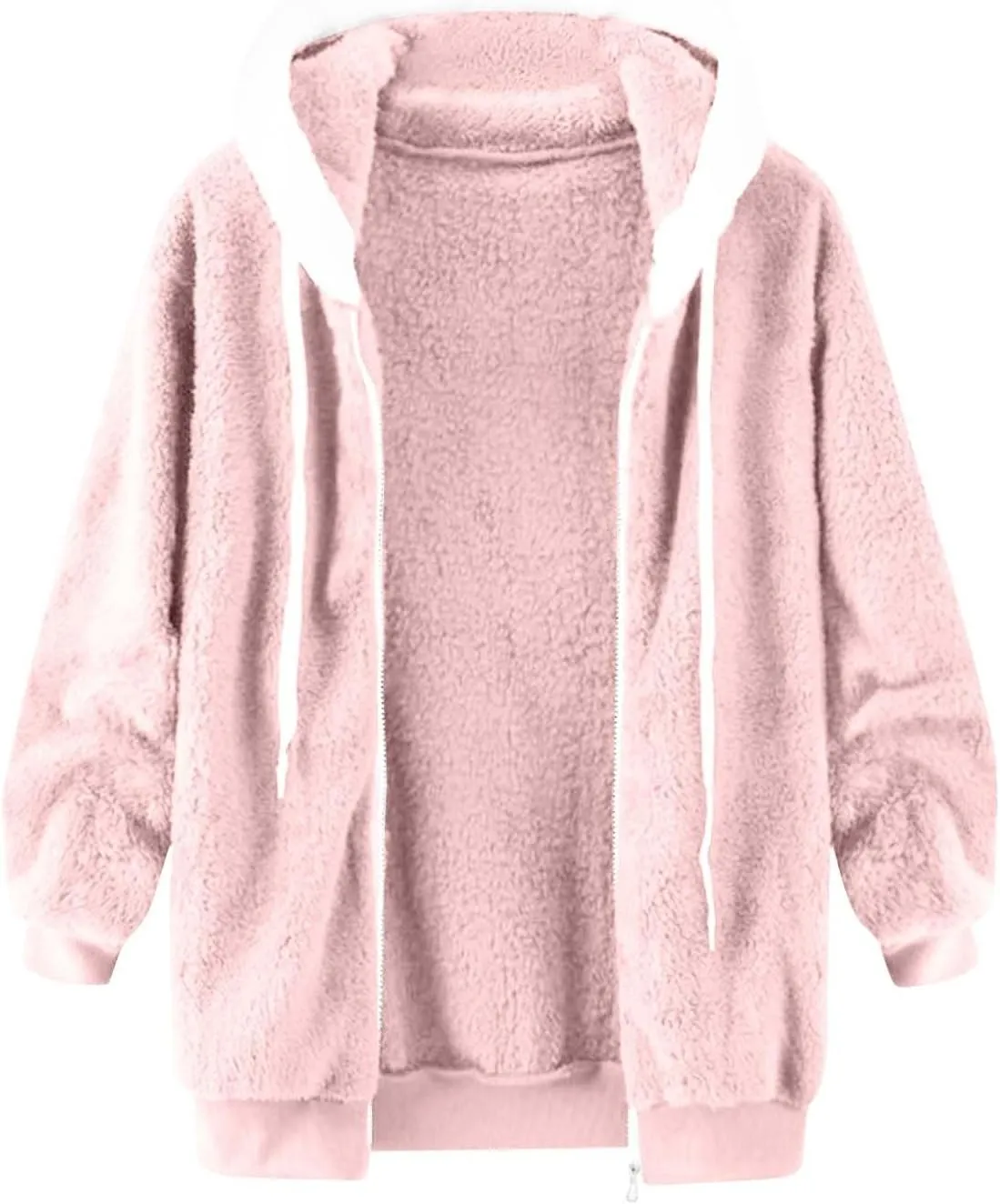 Womens Oversized Zip Up Coat Fuzzy Fleece Sherpa Lined Jacket with Pockets Hoodie Pullover Tops Sherpa Jacket