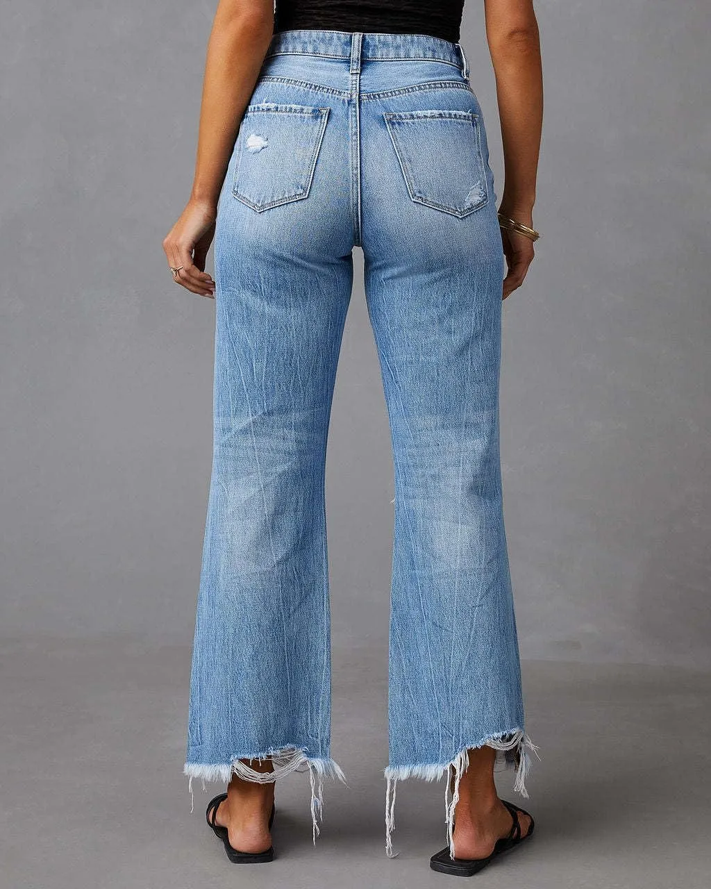 Women's Ripped Jeans High Waist Straight Leg Distressed Baggy Jeans Wide Leg High Waist Loose Denim Pants