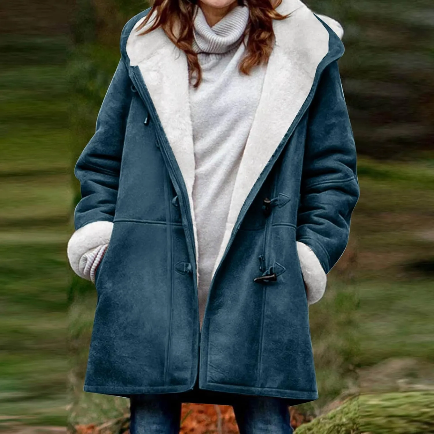 Womens Sherpa Lined Jackets Fashion Winter Fuzzy Fleece Hoodie Sweatshirt Casual Soft Cozy Horn Button Down Coats