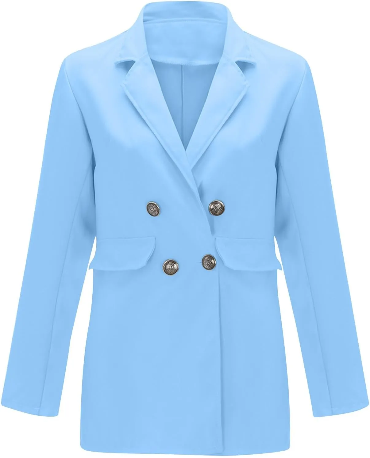 Womens Solid Color Casual Long Sleeve Lapel Double Breasted Open Front Blazer Jacket Lady Business Work Suit Jacket
