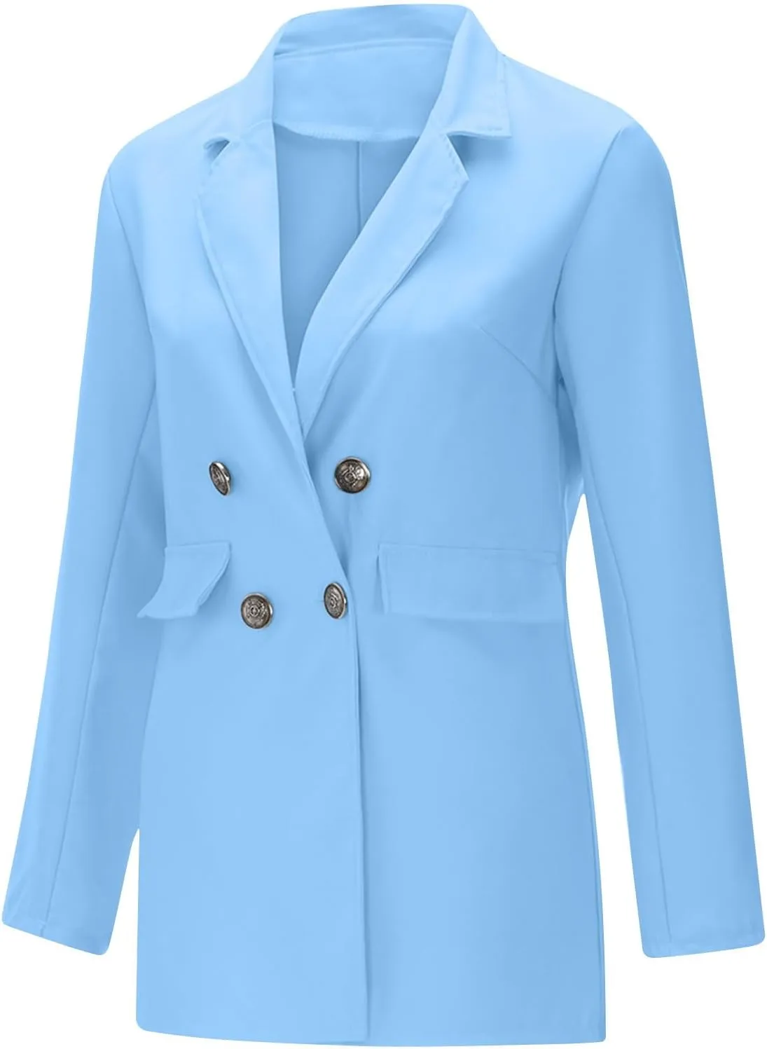 Womens Solid Color Casual Long Sleeve Lapel Double Breasted Open Front Blazer Jacket Lady Business Work Suit Jacket
