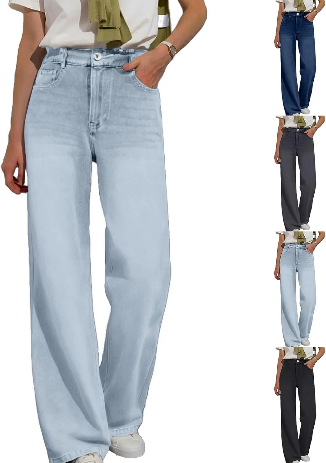 Womens Straight Leg Jeans Elastic High Waisted Boyfriend Jeans Trendy Streetwear Denim Trousers Cute Cowgirl Pants