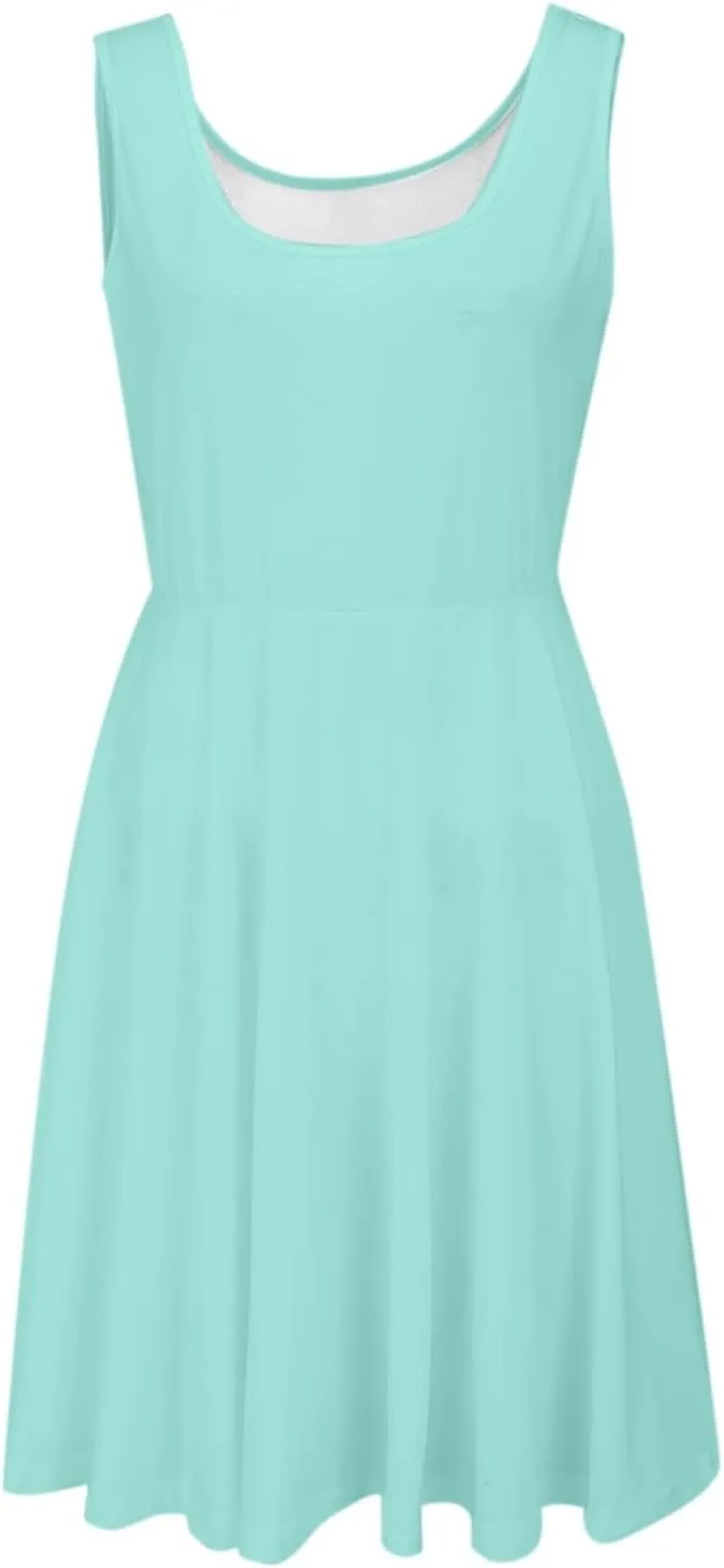 Women's Summer Dresses Scoop Neck Sleeveless A-Line Ribbed Knit Above Knee Tank Dress