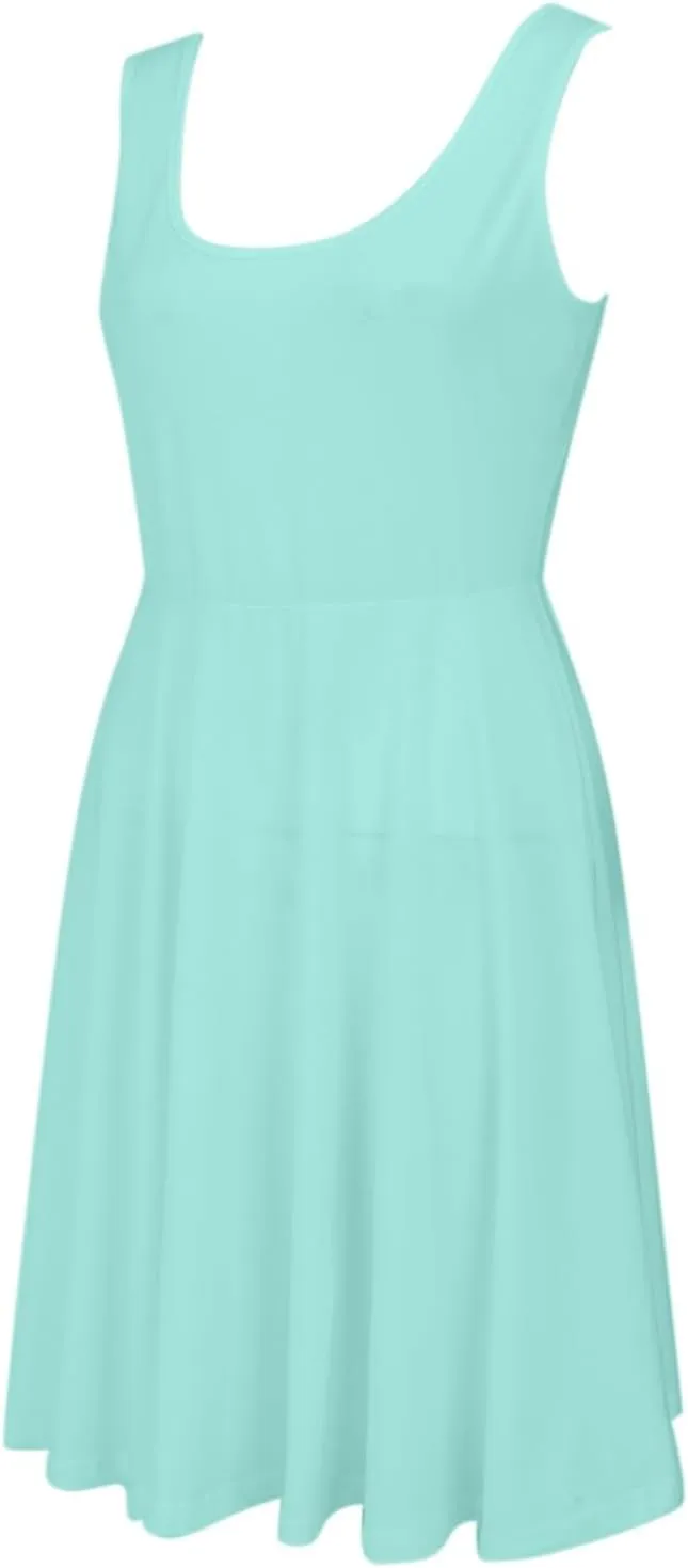Women's Summer Dresses Scoop Neck Sleeveless A-Line Ribbed Knit Above Knee Tank Dress