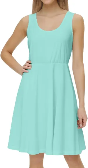 Women's Summer Dresses Scoop Neck Sleeveless A-Line Ribbed Knit Above Knee Tank Dress