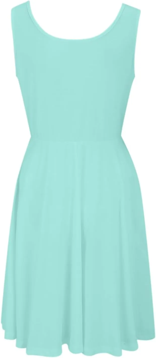 Women's Summer Dresses Scoop Neck Sleeveless A-Line Ribbed Knit Above Knee Tank Dress