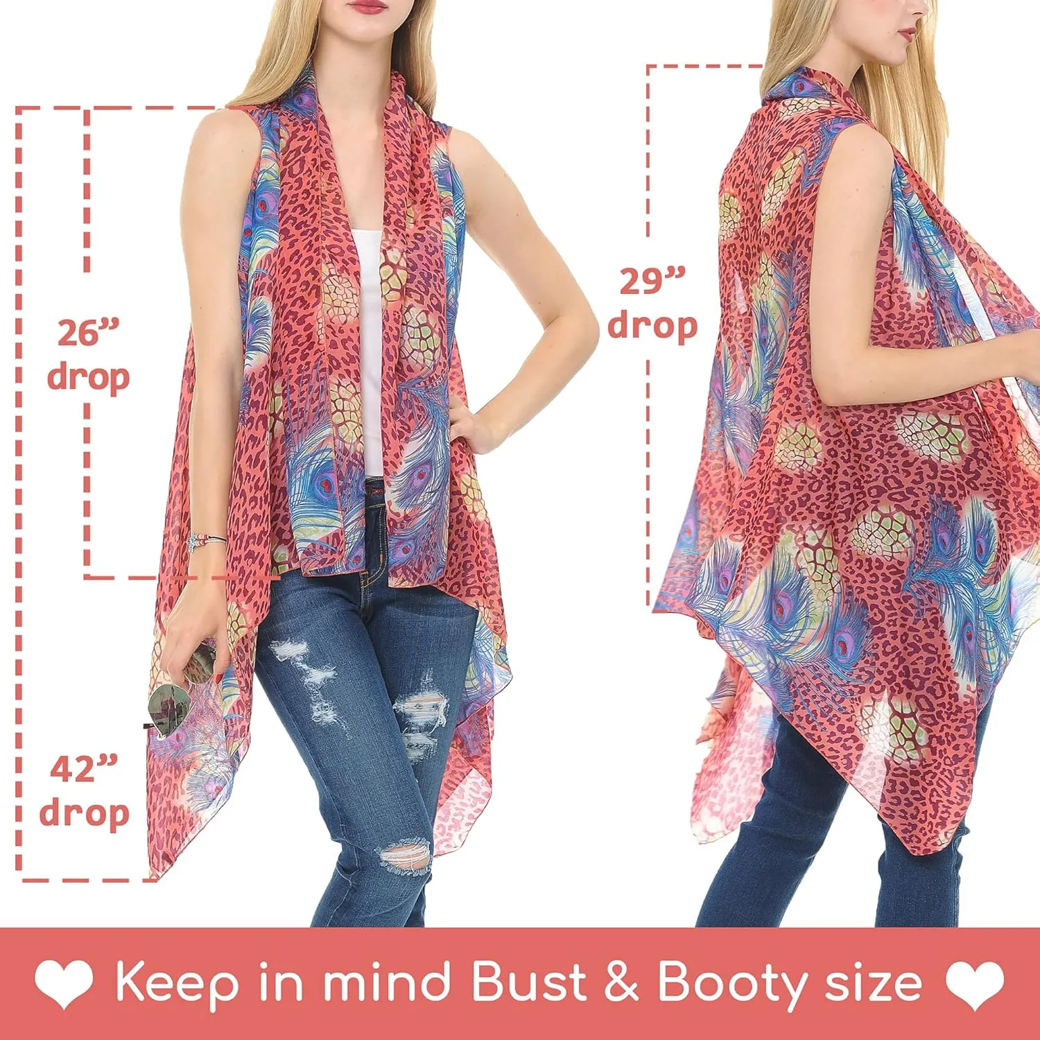 Womens Summer Kimono Vest Long Sheer Sleeveless