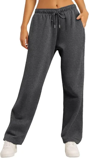 Womens Sweatpants Loose Casual Drawstring Sweat Pants Elastic Band Straight Leg Athletic Pants with Pockets