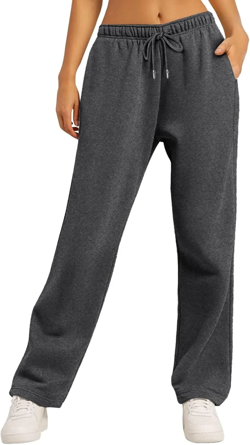 Womens Sweatpants Loose Casual Drawstring Sweat Pants Elastic Band Straight Leg Athletic Pants with Pockets