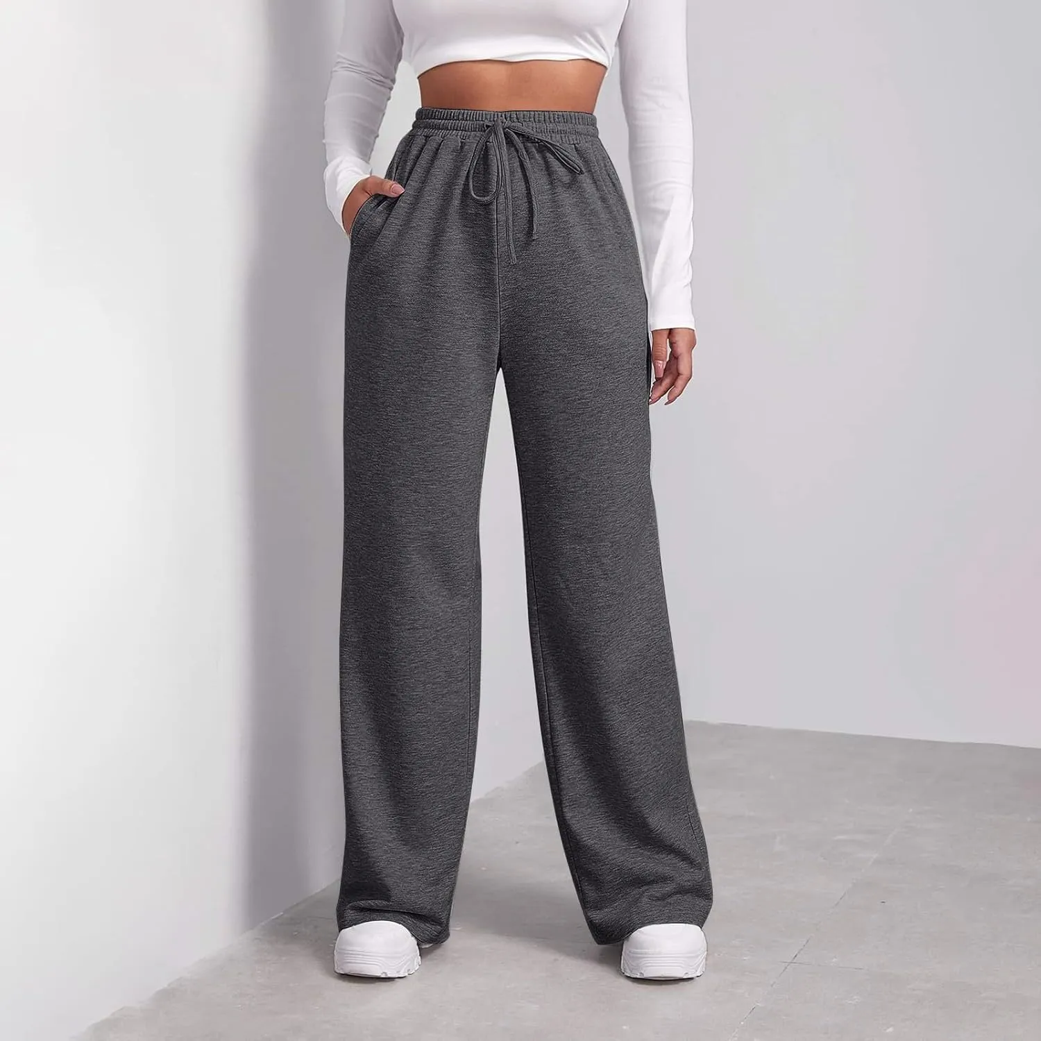Womens Sweatpants Loose Casual Drawstring Sweat Pants Elastic Band Straight Leg Athletic Pants with Pockets