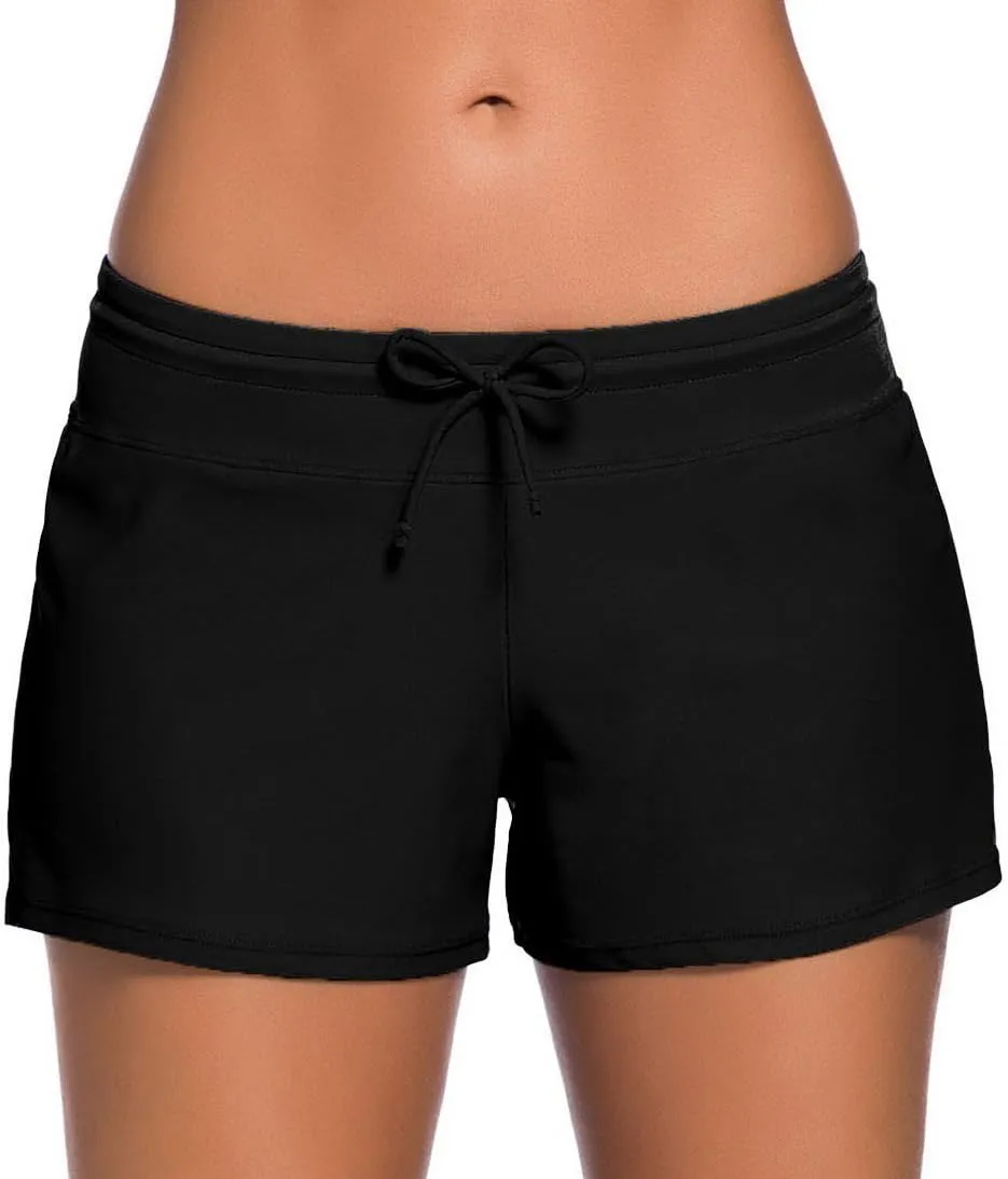 Women's Swim Boardshorts Tankini Boyshorts Beach Bottom Swimsuit Built in Briefs