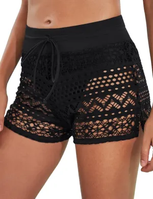 Women's Swim Shorts Waistband Swimsuit Bottom Board Shorts Lace Hollow Swimming