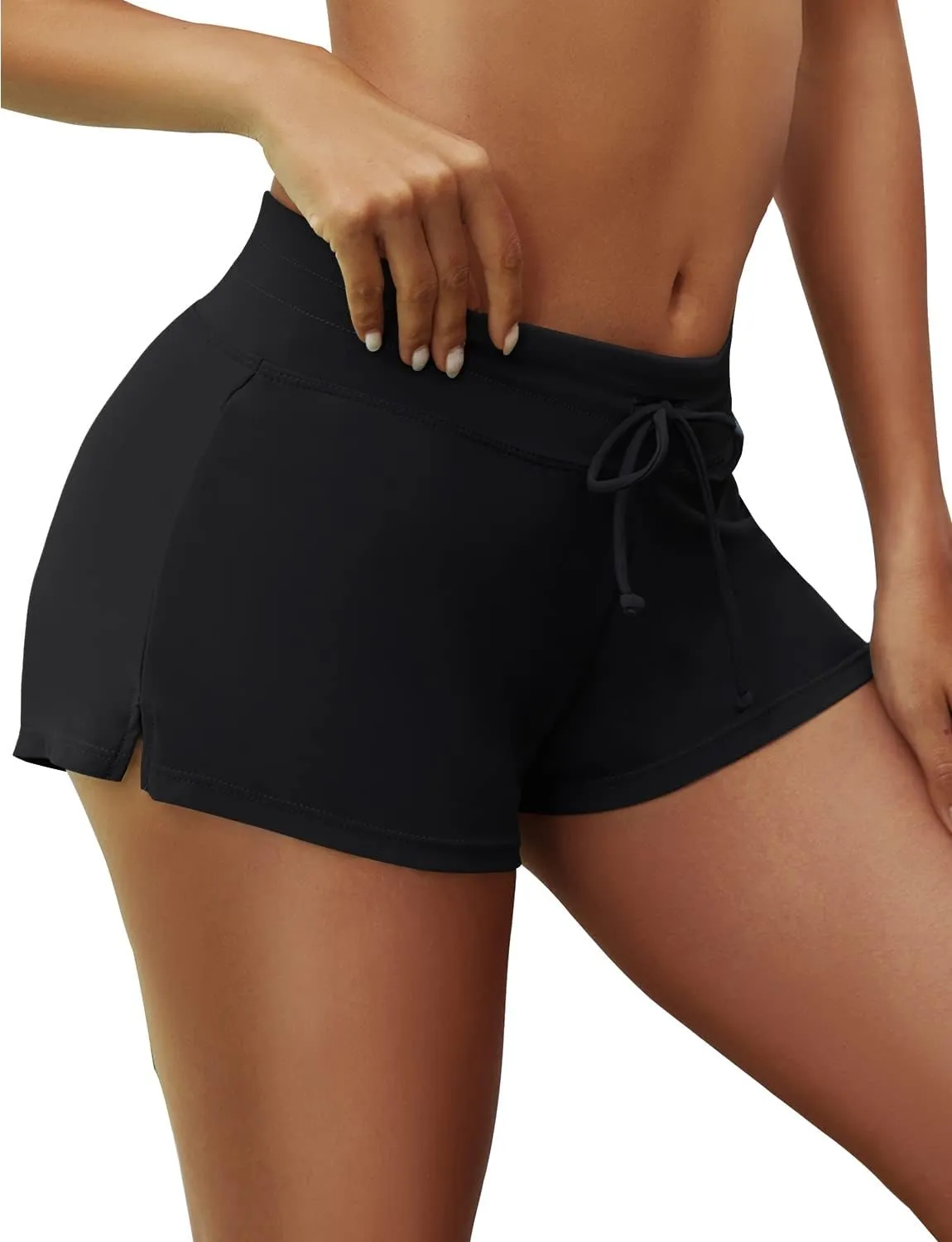 Women's Swim Shorts Waistband Swimsuit Bottom Board Shorts Lace Hollow Swimming