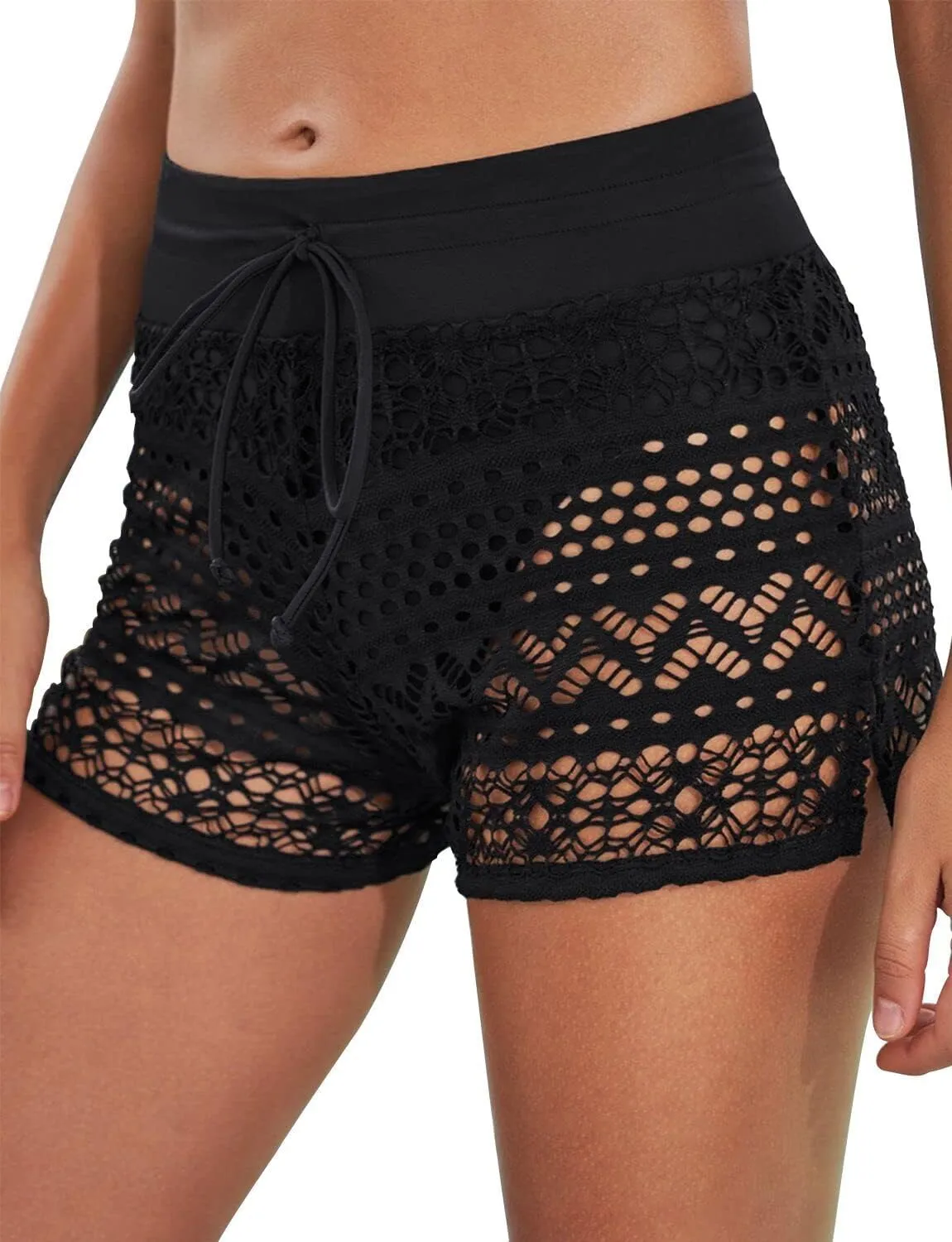 Women's Swim Shorts Waistband Swimsuit Bottom Board Shorts Lace Hollow Swimming