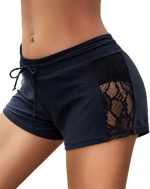 Women's Swim Shorts Waistband Swimsuit Bottom Board Shorts Lace Hollow Swimming