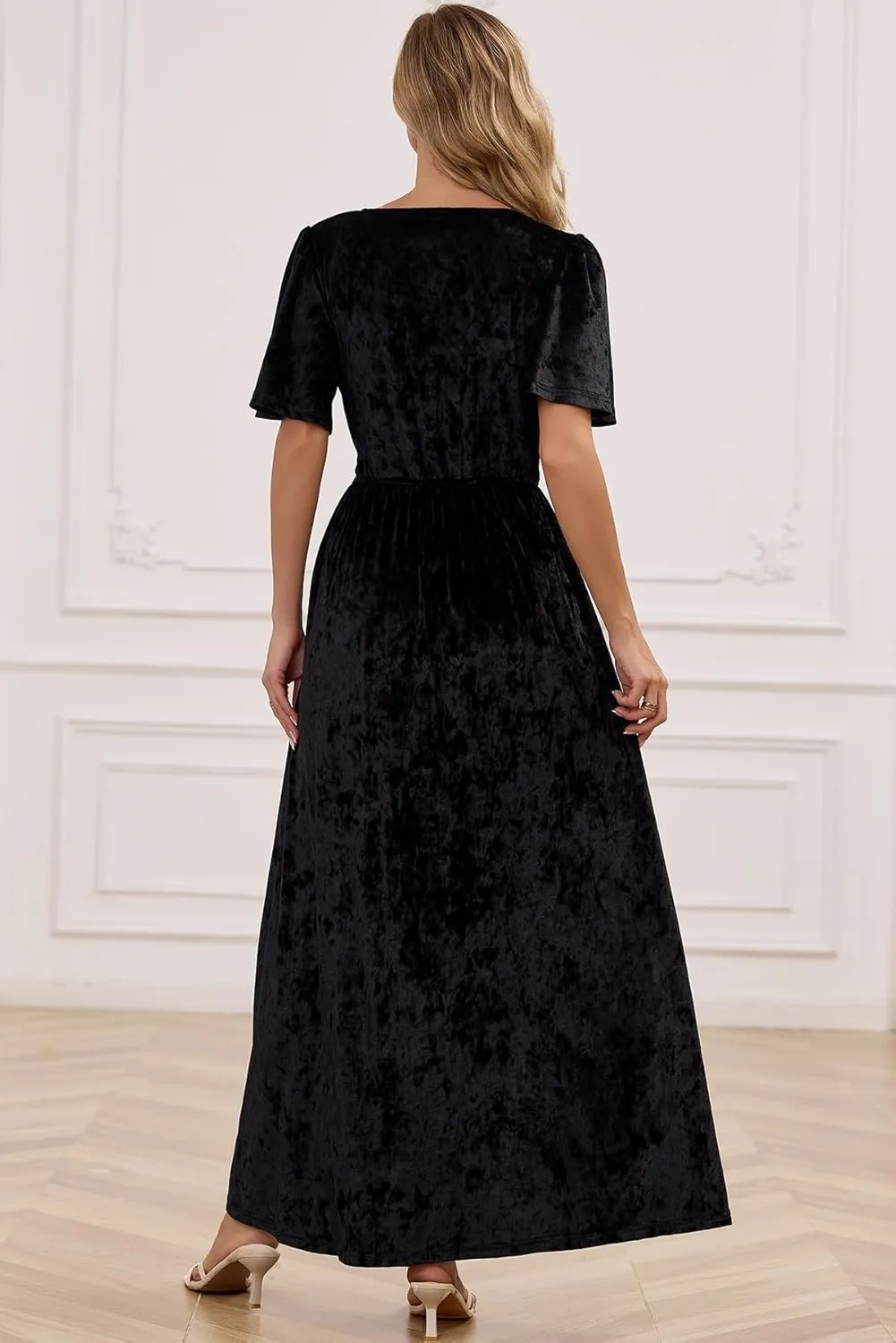Women's V Neck Tie Strap Embroidered Lace Maxi Wedding Dress Boho Sleeveless V-Back Wedding Guest Party Dresses