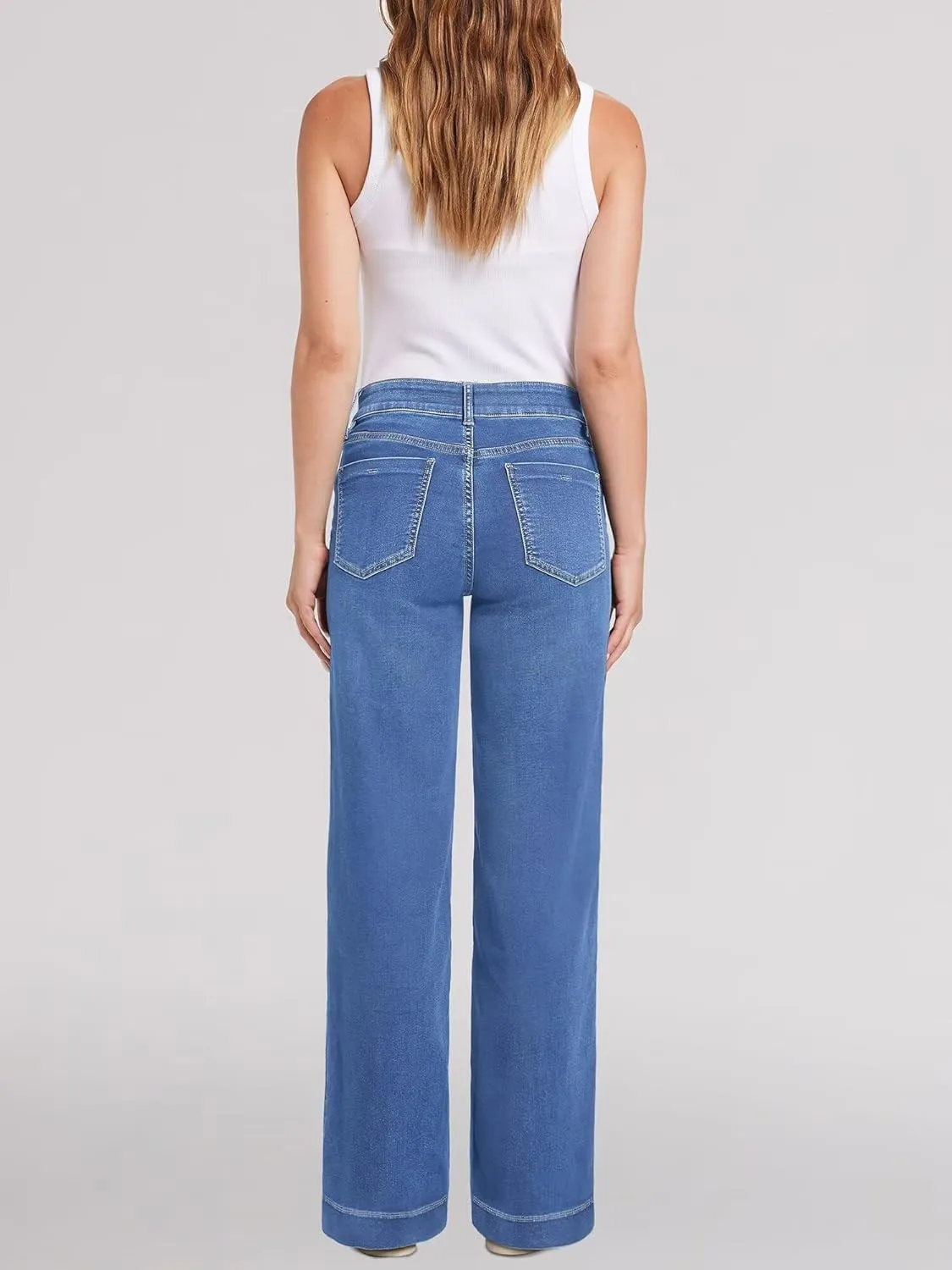 Womens Wide Leg Jeans - Deep Front Pockets High Waisted Jeans, Stretchy Baggy Straight Leg Jean for Women