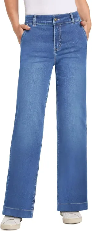 Womens Wide Leg Jeans - Deep Front Pockets High Waisted Jeans, Stretchy Baggy Straight Leg Jean for Women
