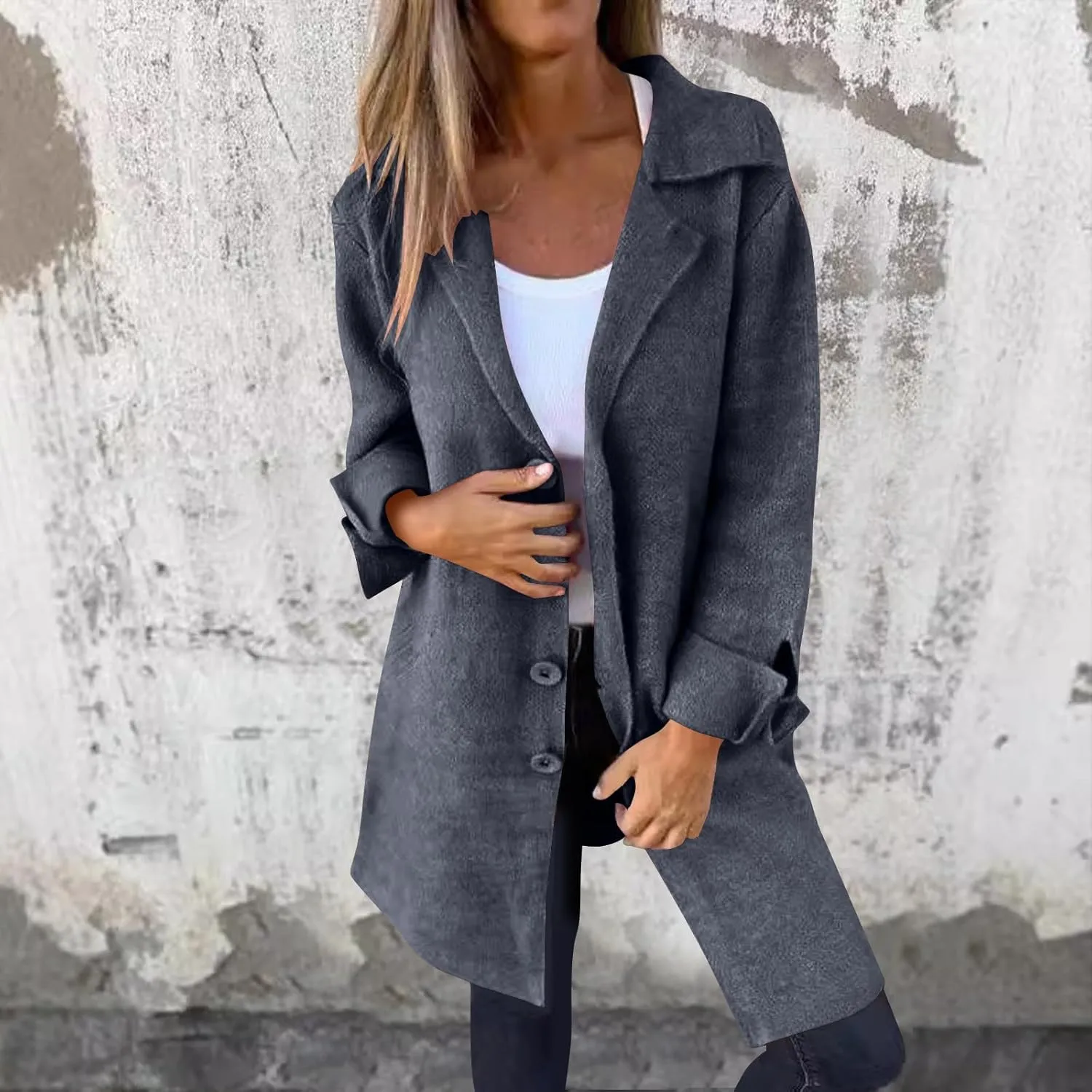 Womens Wool Coats Double Breasted Outwear Cardigan Lapel Jackets Winter Midi Pea Coat Trench Coat With Pockets