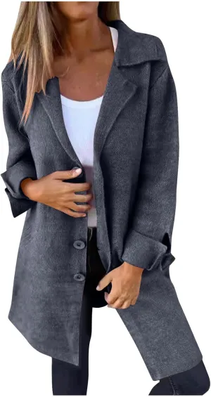 Womens Wool Coats Double Breasted Outwear Cardigan Lapel Jackets Winter Midi Pea Coat Trench Coat With Pockets