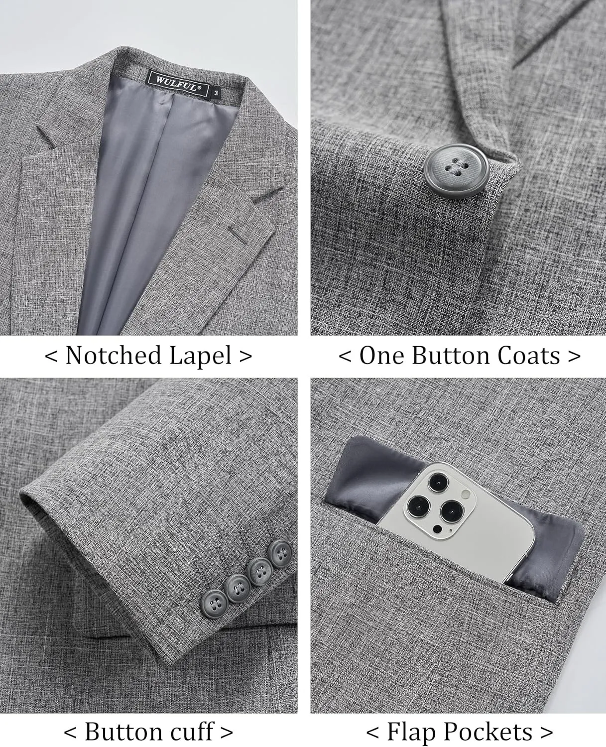 WULFUL Mens Casual Sport Coat Blazer Lightweight One Button Suit Jackets