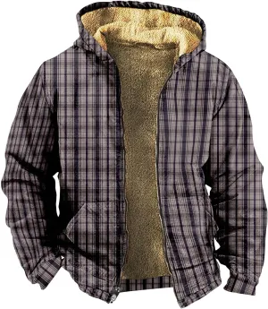 XIAXOGOOL Winter Jackets Big Tall Mens Full Zip Fleece Sweatshirt Flannel Sherpa Lined Shirt Jacket Plaid Cotton Hoodies Coat