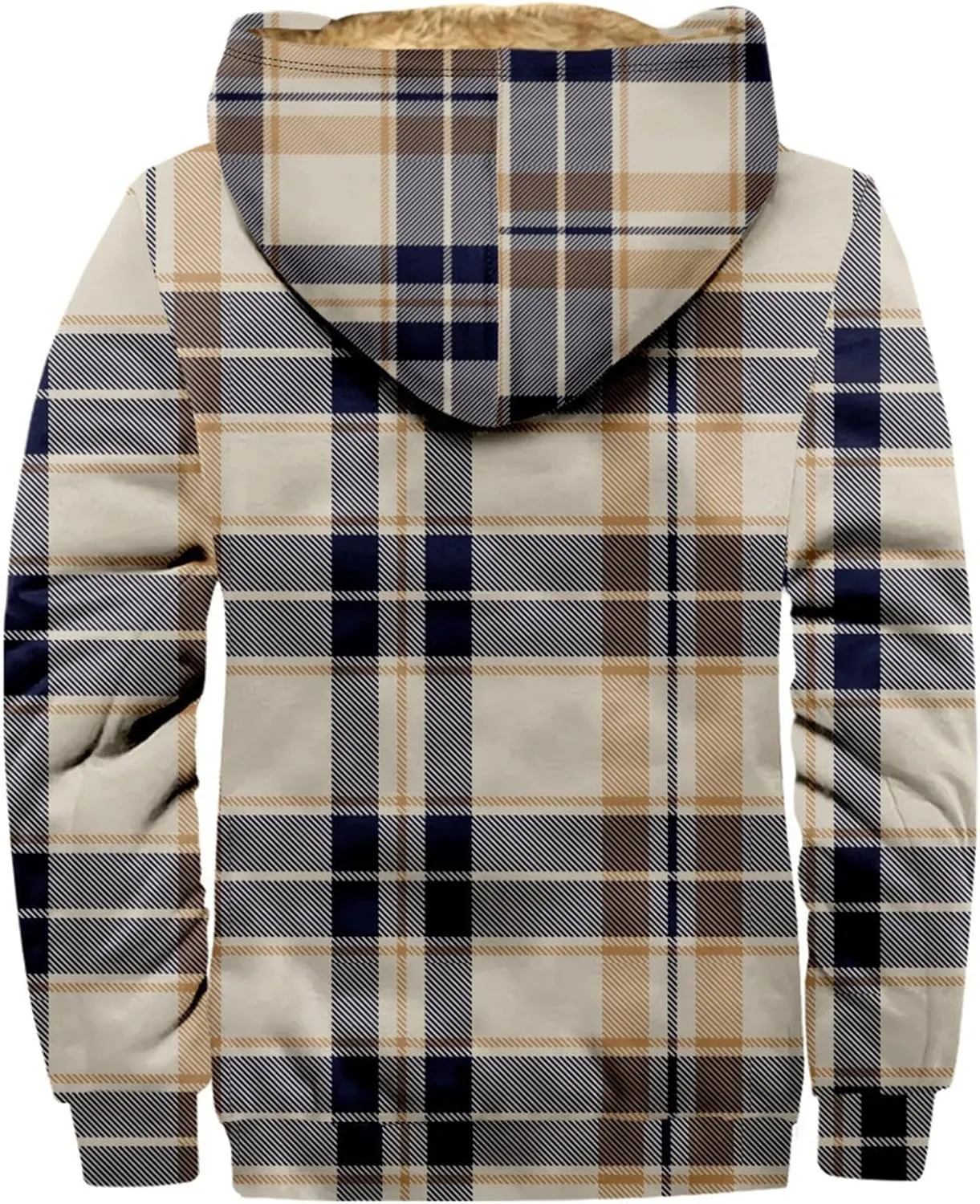 XIAXOGOOL Winter Jackets Big Tall Mens Full Zip Fleece Sweatshirt Flannel Sherpa Lined Shirt Jacket Plaid Cotton Hoodies Coat