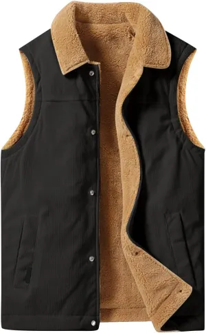 XIAXOGOOL Winter Vest For Men Sherpa Lined Vest Lapel Fleece Jacket Vests Casual Padded Vest Coats Warm Vest Gilet