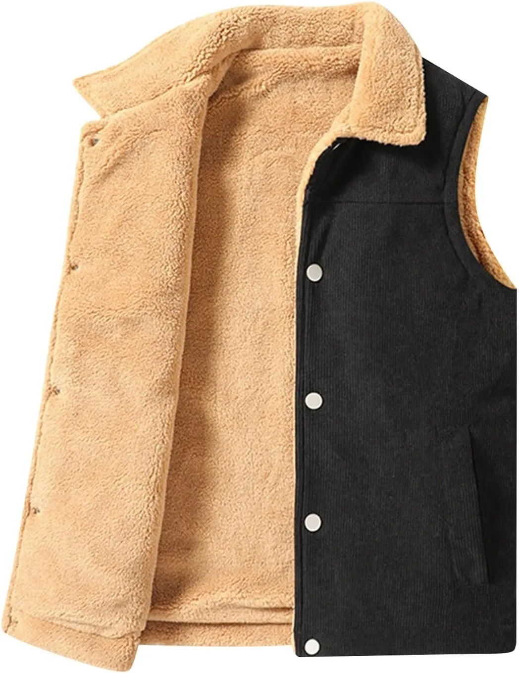 XIAXOGOOL Winter Vest For Men Sherpa Lined Vest Lapel Fleece Jacket Vests Casual Padded Vest Coats Warm Vest Gilet
