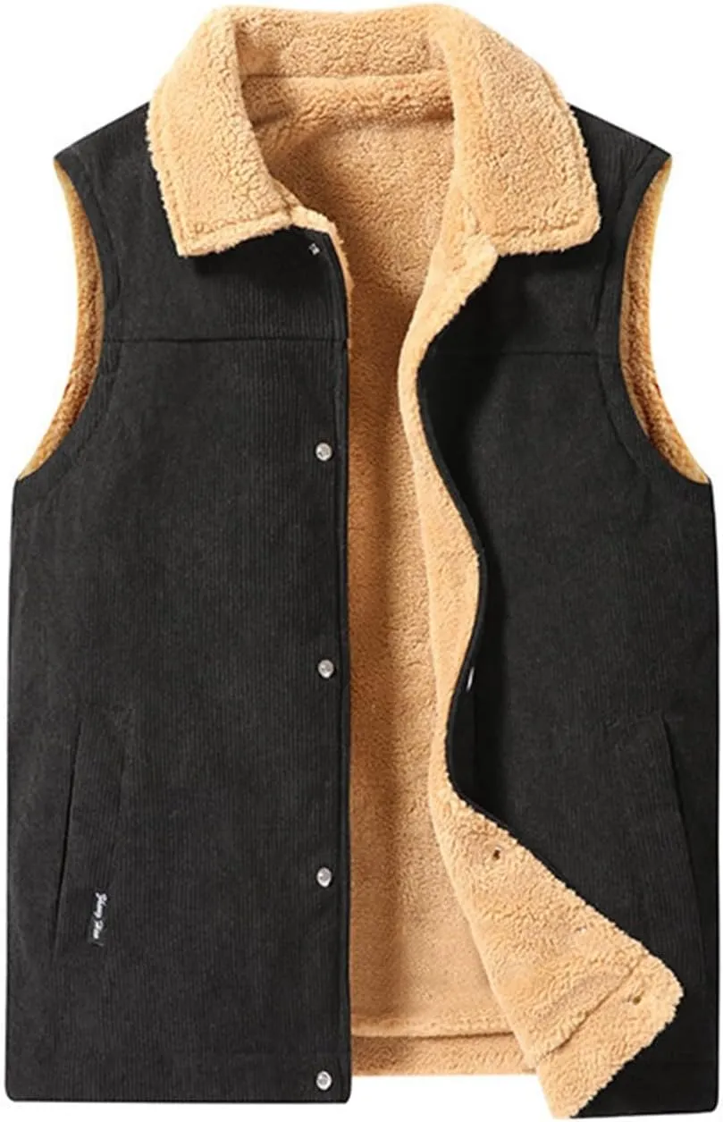 XIAXOGOOL Winter Vest For Men Sherpa Lined Vest Lapel Fleece Jacket Vests Casual Padded Vest Coats Warm Vest Gilet